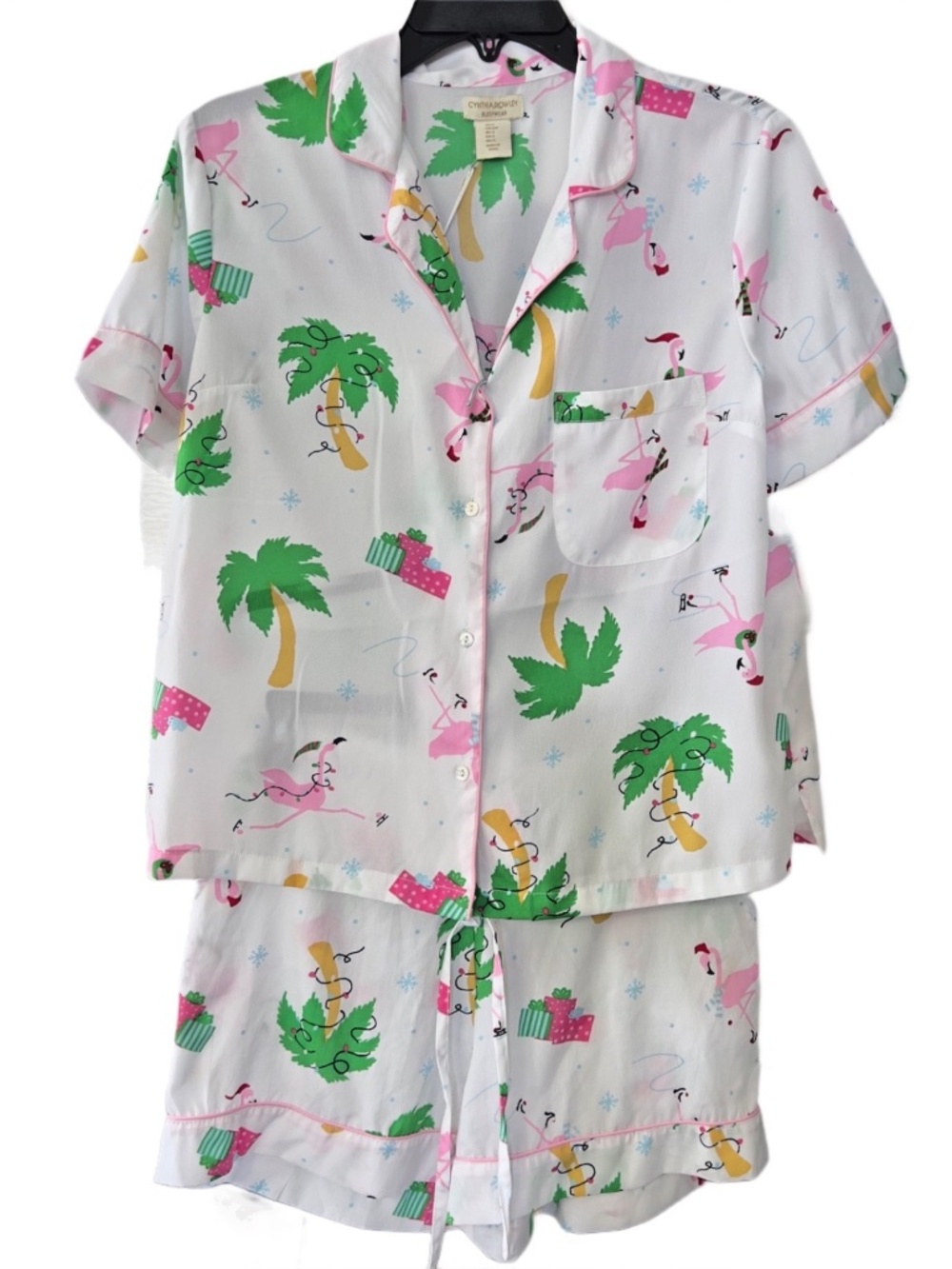 NEW Cynthia Rowley Pajama Set Flamingoes Shorts S/S Button Top Holiday Small NWT